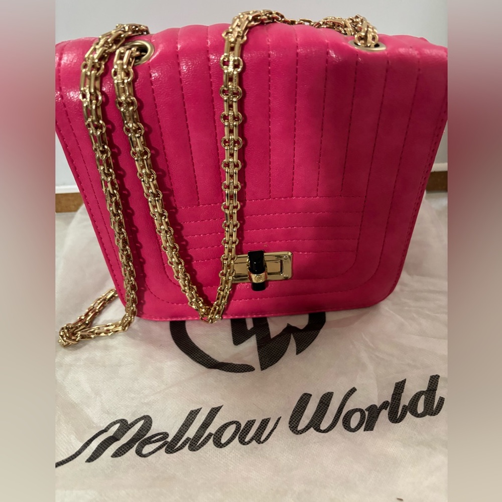 Mellow World Fuchsia Crossbody Bag with Gold Chain Comes With Dust Cover